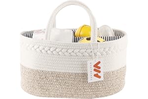 WHATWEARS Baby Nappy Caddy Organiser, Cotton Rope Woven Multifunctional Caddy-Nursery Storage Bin Nappy Toys Storage Basket with Changeable Compartments, Newborn Shower Gift Diaper Tote Bag(Brown)