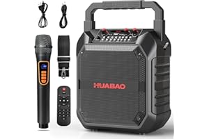 HUABAO Karaoke-Maschine, tragbarer Bluetooth-Lautsprecher mit drahtlosem Mikrofon für Erwachsene & Kinder, PA-System mit Fernbedienung unterstützt TF-Karte/USB/FM/AUX für Home Party (1 Mic)