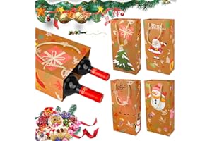 MOECSHSY Gift Bags Christmas -Bottle Bag Gift Christmas,Double Bottle Gift Bag Xmas with Handle, 4Pcs Xmas Gift Bags for Wine, Whiskey,Spirit