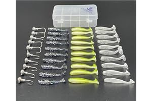 EVERBAY Fishing Soft Lures Set 40pcs, Jig Heads Hooks, Fishing Lures Jig Heads, Assorted Artificial Fishing Baits for Sea Bass, Pollock, Perch, Pike, Zander Freshwater & Saltwater Fishing Accessories