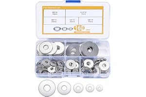 DAJMAIEZ 160 Piezas Arandelas Planas, Surtido de Espaciadores de Arandelas de Seguridad de Acero Inoxidable para Mantenimiento de Pernos de Tornillo Fijo Industrial - M4, M5, M6, M8, M10