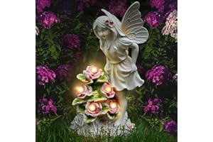 Kssiaz Engel Gartenstatuen, Gartendeko Solar mit Warmem Licht, Schmetterling-Engel mit Blumen Gartenfigur Skulptur für Rasen, Hof, Terrasse, Fensterbank, Wasserdichtes Gartendeko für Draußen, Weiß