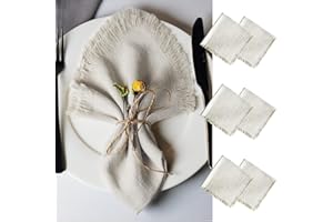 ‎AIUUEE Aiuuee 6 Stück Stoffservietten mit Fransen, 45x45cm Leinenservietten, Waschbar Musselin Servietten Stoff Tischservietten für Familienessen Partys Hochzeit Geburtstag und Tischdekoration(Beige)