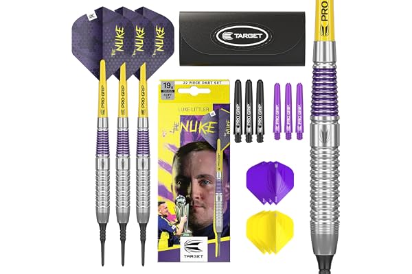 Target Darts Luke Littler Ensemble de Fléchettes à Pointe Souple en Laiton - Fléchettes à Pointe en Pixel 19G, Ensemble de Fléchettes The Nuke Player Edition, Flights de Fléchettes, Flèches et Étui