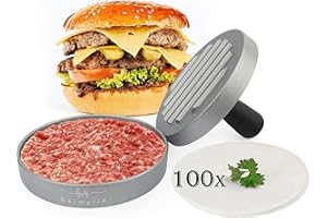 Belmalia Presse Burger 100 Feuilles de Papier Cuisson pour Parfaits Burgers, Hamburgers, Cheeseburgers, Fricadelles, Boulettes de Viande, Poêle, Barbecue, Anti-adhésif, 11cm