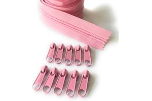 ADS Zipper Continuous Nylon No.5 Zip with Sliders #5 Chain Zipper on Roll with 10 Pullers (Pink (Baby - 134), 196.8" - 5 metre)