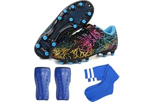 JABASIC Chaussures de Football pour Enfants - Crampons pour Garçons/Filles avec Protège-Tibias et Chaussettes