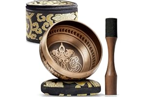 SILENT MIND Pregiate Ciotole Tibetane Incise a Mano con Custodia – Ciotola da Meditazione & Campana Sonora – Kit di Meditazione Portatile – Dispositivi di Terapia Sonora – Accessori Yoga per il Rilassamento