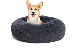 HMTOPE Orthopädisches Hundebett rund Hundekissen Hundesofa Katzenbett Donut Kuscheliges Hundekorb Waschbar, 70 cm Ø, Dunkelgrau