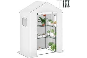 Outsunny Serre de Jardin PE avec étagères 3 Niveaux, Serre de Balcon, bâche renforcée 135 g/m², châssis en Acier, Porte zippée Enroulable, pour légumes Plantes Fleurs, 140x73x190 cm, Blanc