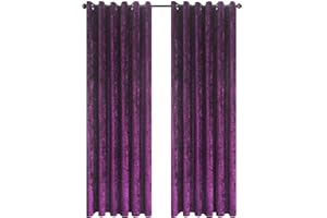 CHARKHAH Crushed Velvet Curtains for Bedroom Living Room Kitchens Ultra Soft and Graceful Fabric Pair of Fully Lined Prepared Blackout Curtain with Eyelet Ring Top (Purple, 90" Wide x 90" Drop)