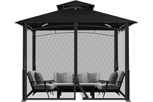 GKXLH Moustiquaire universelle à 4 panneaux avec fermeture éclair pour tonnelle d'extérieur - Pour tonnelle et pergola - 360 x 360 x 230 cm - Noir