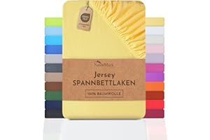 NatureMark Lenzuolo con angoli elasticizzati in jersey, in 100% cotone, in molti colori e misure, conforme all’Oeko-Tex Standard 100, 180 x 200 cm - 200 x 200 cm giallo