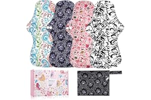 ZCOINS Lot de 4 serviettes hygiéniques lavables pour la nuit - Serviettes menstruelles réutilisables avec couche absorbante en charbon de bambou - Pour la nuit avec queue ondulée