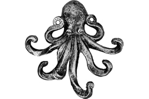 JJ PRIME - Octopus Key Holder for Wall | Animal Decor Key Hooks for Wall | Key Hooks Wall Mounted | Octopus Ornament Cast Iron Hooks - Decorative Coat Hooks for Entryway, Hallway, Office (Silver)