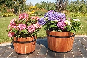 ‎DEKO-SHOP-HANNUSCH Deko-Shop-Hannusch 2 Blumenkübel im Set XL & XXL, Pflanzkübel aus Holz,beschlagen mit Griffen aus Metall, Garten, Farbe:hell