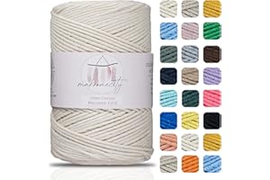 Makromecity, Cotton Macrame Cord 2mm x 195 Yards (590 feet) 2mm Recycled Cotton Crochet Yarn for Macrame Art & Crafts for Wall Hangings, Bags, Underplate, Rug (25 Colors Available) (Ecru)