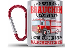 Trendation - Feuerwehr Karabiner Edelstahl Tasse Geschenk Feuerwehrgeschenkartikel Mann Männer Erwachsene Feuerwehrmann Karabiner Edelstahl Tasse Spruch (Rot)