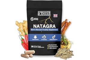 STRENGTH & SPICES100% NATURAL VEGAN FOOD SUPPLEMENTS Natagra 1000mg Natural Male Vitality Supplement – Herbal Blend with Maca, Tribulus Terrestris, Ginseng – Supports Energy and Well-Being – Vegan & UK Made - 20 Capsules