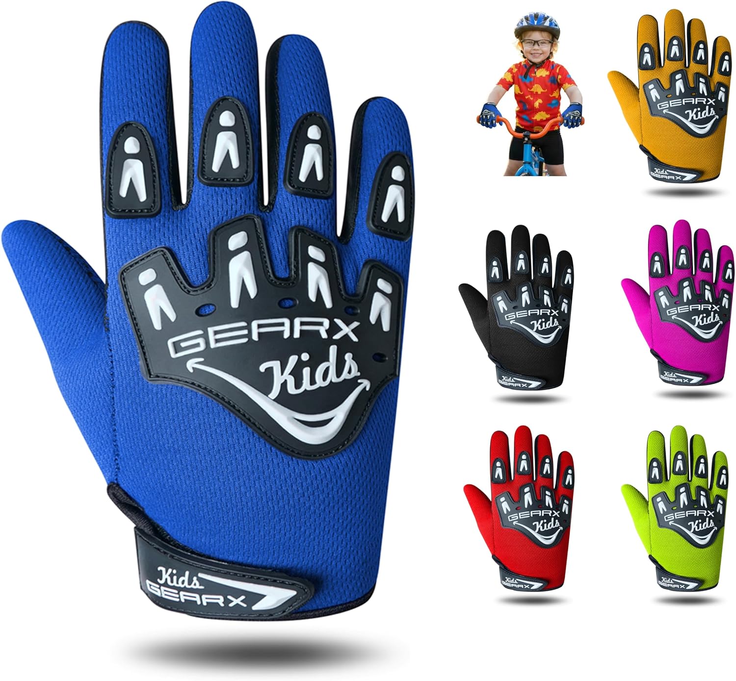 GearX Guantes de Ciclismo para niños, BMX, Bicicleta de montaña, Motocross, Enduro, Paintball, ATV, Quad, Karting, Deportes y Senderismo