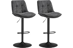 VASAGLE Juego de 2 Taburetes de Bar, Sillas Altas Giratorias Regulables en Altura, Sillas de Cocina con Respaldo y Reposapiés, Comedor, Mostrador, Acero, Gris Pizarra LJB195G02