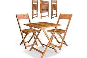 Casaria® Balkonmöbel Set 2 Personen Wetterfest Holz Vormontiert Klappbar 110kg Belastbarkeit Balkon Garten Terrassenmöbel Gartenmöbel 3-TLG Akazie