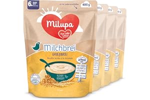 ‎MILUPA Milupa Miluvit Milchbrei Grieß – Babybrei ohne Palmöl – Frei von Konservierungs- und Farbstoffen – Ab dem 6. Monat – 4 x 400 g