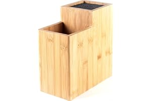 Hanseküche Bloc à Couteaux en Bois - Porte-couteaux Double Face Avec Insert à Poils - Support en Bambou (Carré Droit)