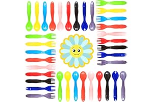Youngever 36 Paquetes Cubiertos Bebe, Cubiertos Infantiles, Tenedor para Niños, Pequeños Tenedor de Plástico, Cuchara para Niños, Pequeños Cuchara de Plástico (Rainbow)