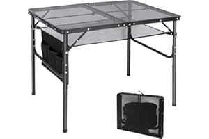 ‎REDCAMP REDCAMP Tragbarer Klappbarer Grilltisch mit Mesh Desktop, 90 x 60cm Leichter Faltbarer Campingtisch für Camping Kochen BBQ RV Picknick, einfach zu montieren mit einstellbaren Höhenbeinen, schwarz