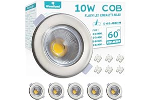 ‎WONDLUMI Wondlumi 6er LED Einbaustrahler 230V 10W Set LED Spot Flach 33mm Rund Einbauleuchten Kaltweiß 5000K Gebürstet Edelstahl 850LM Spots Deckenleuchte 65-88mm Lochmaß