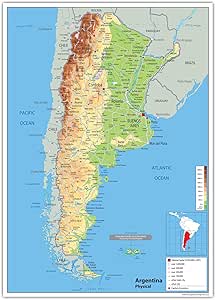 Argentina Physical Map - Paper Laminated (A1 Size 59.4 x 84.1 cm ...
