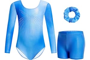 Gogokids, Completo da ginnastica bambina composto da tre pezzi, body senza maniche, pantaloncini e fascia per capelli, tuta danza classica scintillante, con design a colori sfumati, dai 3 ai 12 anni