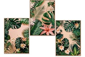 GrowArt - Poster 3 feuilles vertes sur fond rose au format A3 sans cadre | impression photo de haute qualité | décoration murale exceptionnelle pour les amoureux de la nature