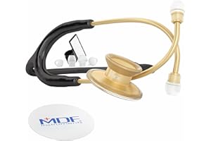 MDF INSTRUMENTS MDF® Acoustica® Deluxe Estetoscopio ligero de doble cabeza - Garantía de por vida & Programa-piezas-gratuitas-de-por-vida - 22K Oro/Negro