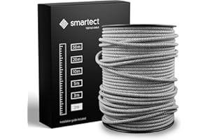 smartect Cable Textil en Color Negro Blanco, Cable Electrico 3 Hilos de 2 Metros (3 x 0,75 mm²) Cuerda para Lampara con Revestimiento Textil para su Proyecto DIY