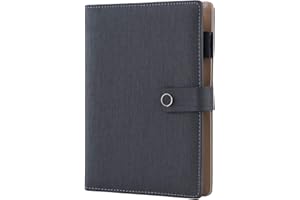 CAGIE Spiral Leather Journal Writing Notebook, 6 Ring Binder Refillable Diary Notepads, Vintage Business Planner Personal Organizer, Agenda for Men Women, Faux Cloth Cover, A5 Size，Coal Black