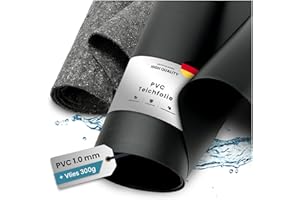 TeichVision Bâche en PVC pour bassin - Épaisseur : 1 mm - 8 m x 12 m et non-tissé de bassin 300 g - Film PVC noir avec non-tissé séparé assorti en gris