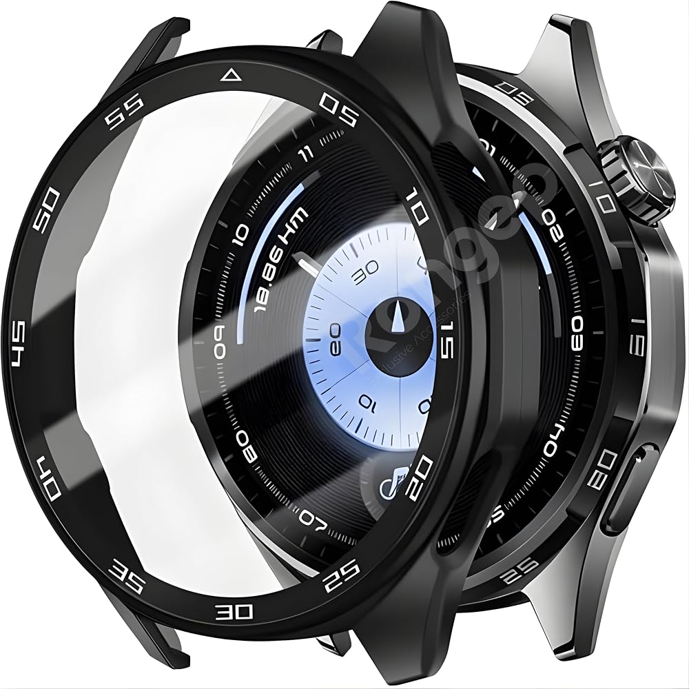Rongep Huawei Watch GT6 46mm için 2’si 1 Arada Sert Polikarbonat Kasa ve Ekran Koruyuculu Kılıf Dokunma ve Netliği Etkilemeyen Çizilme ve Darbe Önleyici GT6 Ekran Koruyucu Kılıfı (Siyah)
