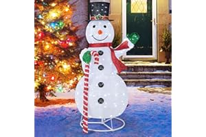 COSTWAY Pupazzo di Neve Luminoso da 150 cm, Decorazione Natalizia con 180 Luci LED, Cappello, Sciarpa, Decorazione Natalizia per Interni ed Esterni per Feste, Balcone, Giardino