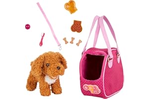 Our Generation - Hop in Dog Carrier - Poodle Dog Plush - Pet Carrier Bag - 18-Inch Doll Accessories - Stuffed Animal Toy - Kids 3 Years +