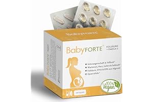‎BABYFORTE BabyFORTE® Folsäure + Omega-3 Algenöl | vegan | Trimesterbox 180 Kapseln | 18 Schwangerschaftsvitamine | Quatrefolic®, Magnesium, Jod, DHA EPA Schwangerschaft | Stillzeit