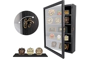 FramePro Cornice 3D per Ombreggiatura con Ripiani Rimovibili, 28 x 35cm in Legno Vetrina per Memoria Profonda per Collezionisti, Monete Ricordo, Spille, Medaglie Militari - Nero rustico