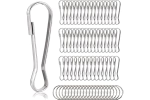 Rybtd 50PCS Flag Pole Clips 50MM Metal Lanyard Snap Spring Clips Hooks with 20 x Round Flat Key Chain Ring for Fixing Flags,Keychains,Lanyards,Banners,Clotheslines,Crafts etc.