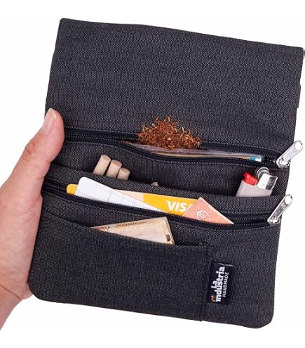 pueblo tobacco pouch Set Tobacco Case Tobacco Pouch with Zip Paper Compartment Hydrostone Filters Unbleached Papers Hemp Pouch Set Fashion This chic goatskin pouch is secured using a sturdy leather wraparound strap PUEBLO Tobacco Pouch Fashion