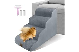 MIDOUAUTOUK Dog Stairs for High Sofa Bed, 4-Steps Easy Climbing Pet Ramp Steps, Non-Slip Dog Ladder with Washable & High Density Sponge for Small Dogs and Cats, Send 1 Sticky Lint Roller Set