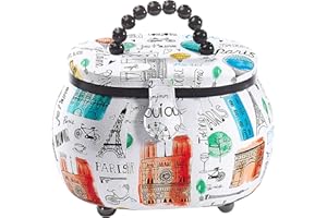 Kobolo Nähkästchen Nähkorb Nähkörbchen Nähkasten -Kunststoff, Textil- Weiß, Bunt - 28x21x19 cm