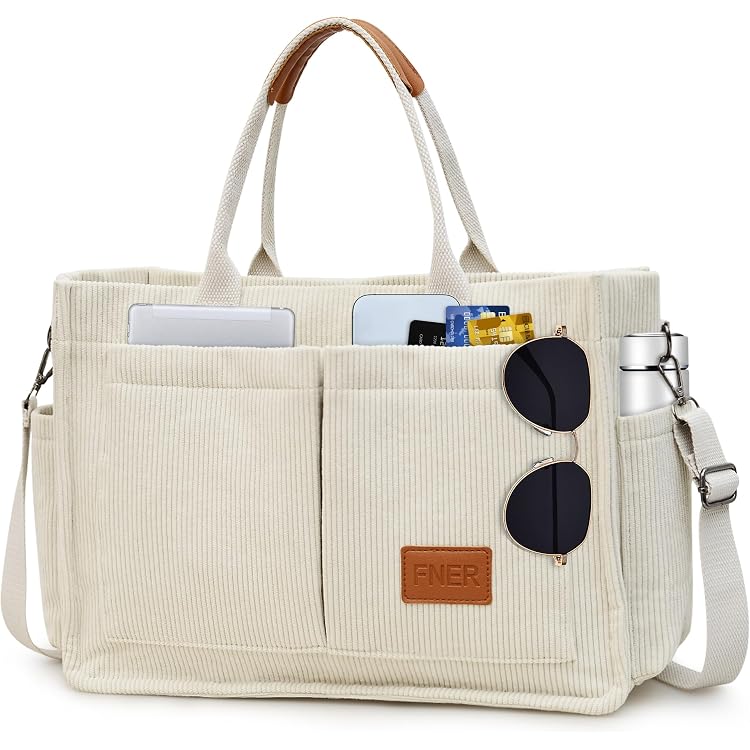 Tibroni Sac à Main Femme Tote Bag Velours Côtelé Bandoulière - Grand Sac Shopping Travail École