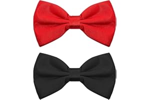 Skythrive Pajaritas Hombre y Niño de Color Sólido Clásico Ajustable con Gancho y Nudo, Bow Tie Elegante para Business, Fiesta, Bodas, Oficina, Regalo de Hombre (Negro + Rojo)