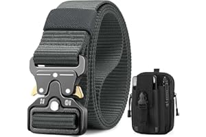 BESTKEE Ceinture Tactique, 3.8 cm Ceinture de Travail Militaire, Ceinture Noire en Nylon Robuste avec Boucle en Métal à Dégagement Rapide, Offerte avec Sac Tactique MOLLE